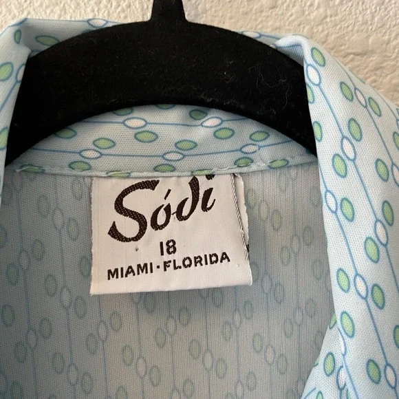 Vintage 70's Button Up Shirt Women's 18 Sodi Miami Blue Disco Dagger Collar - Picture 2 of 14